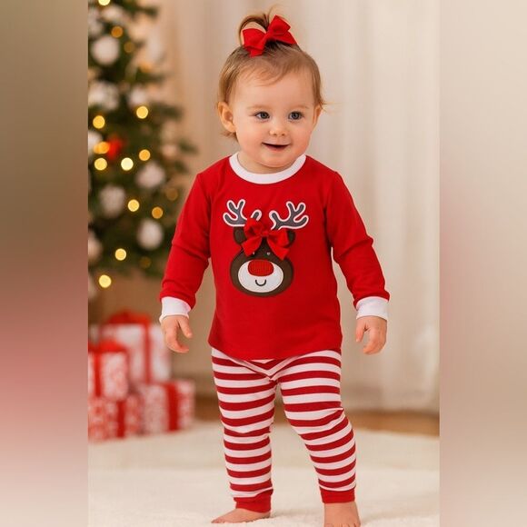 NEW Girl’s Christmas Deer Pajama Set - Picture 1 of 5